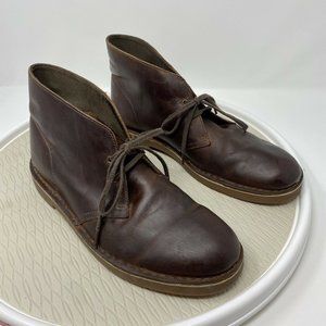 Clarks Men Desert Boots 11 Brown Leather Lace Up Ankle Boot Shoes Distressed